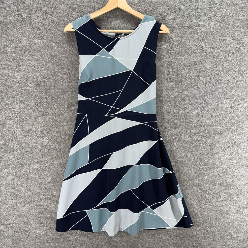 Ann Taylor Dress Women 12P Petite Gray Geometric Sheath Midi Zipper Sleeveless